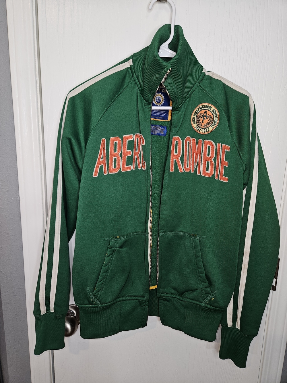 Abercrombie Green Track Jacket with Cream Stripes